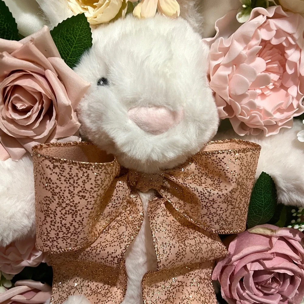 Handmade Floral Bunny Spring Silk Flower & Ribbon Wreath 22 in W7